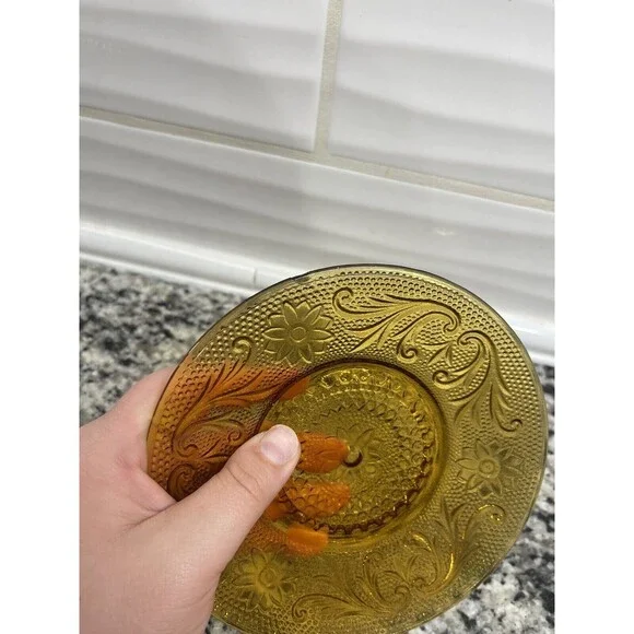 Vintage 1970s Indiana Glass Tiara Amber Sandwich 6” Plate - Lot Of 4 - Picture 3 of 4